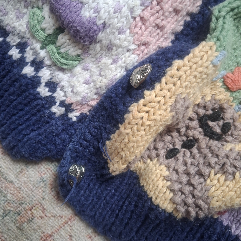 Colorful Patchwork Hand Knitted Cardigan - image 3